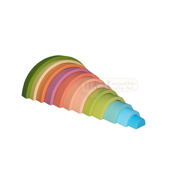 12 Pcs Large Wooden Rainbow Stacking Blocks in Pastel/Macaron Colors Green Shades