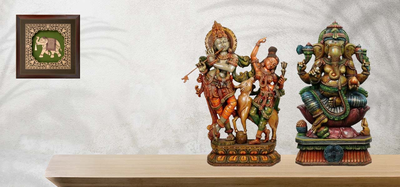 Indian Wooden, Brass, Marble Sculptures & Tanjore, Hindu, Madhubani, Folk Art, Pattachitra Paintings